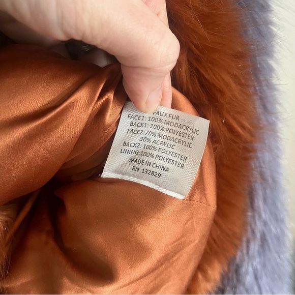 LPA *Celebrity Favorite* Faux Fur Color Block Jacket 413 in Rust & Lilac - Picture 15 of 16